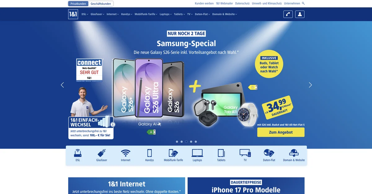 1&1 Website Relaunch screenshot